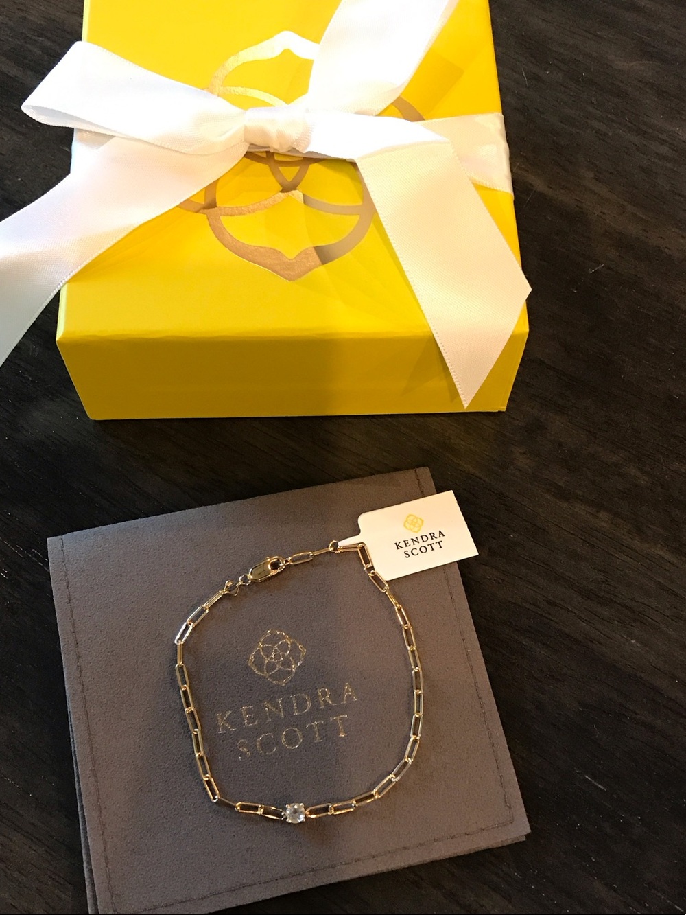 Kendra Scott Virginia 18k Gold Vermeil Paperclip Link Bracelet in white topaz